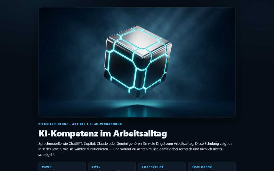 Einstiegsseite der Schulung „KI-Kompetenz im Arbeitsalltag
